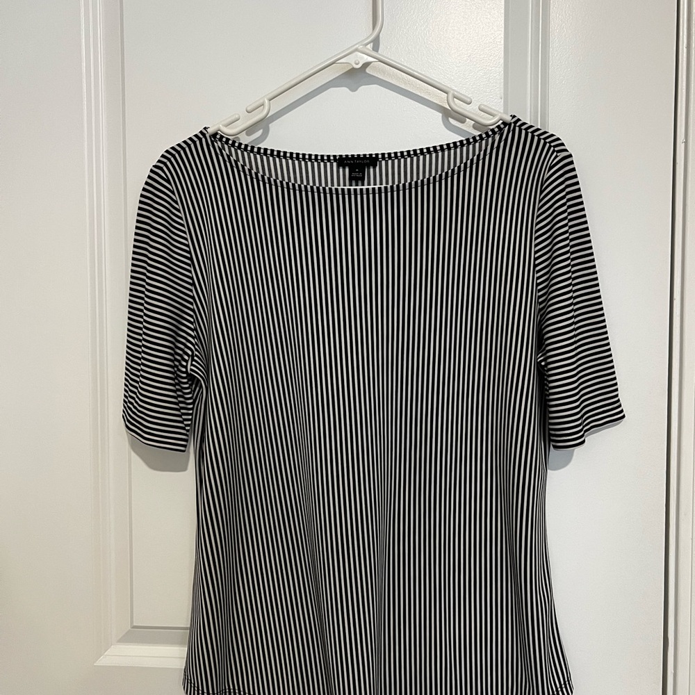 Ann Taylor Black and White Striped Shirt